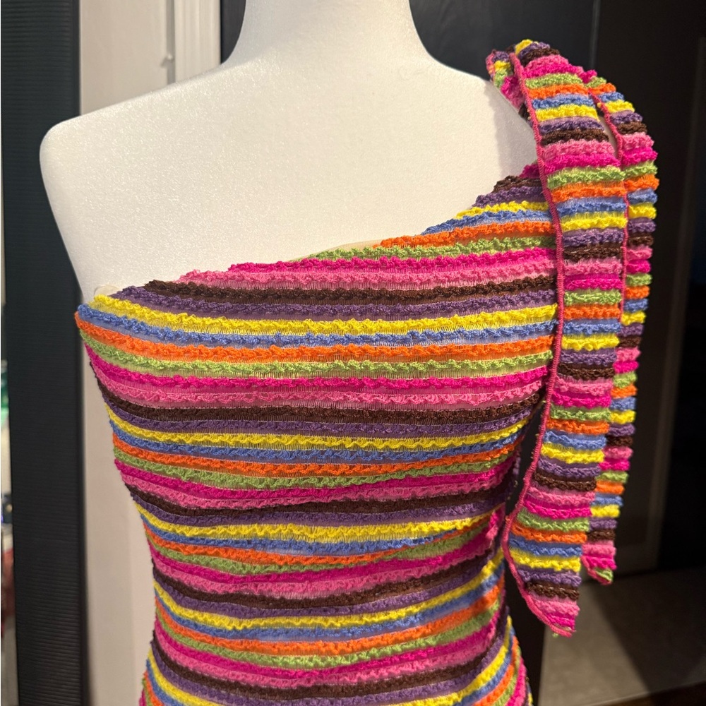 Fashion Nova Multicolor Striped One-Shoulder Dress